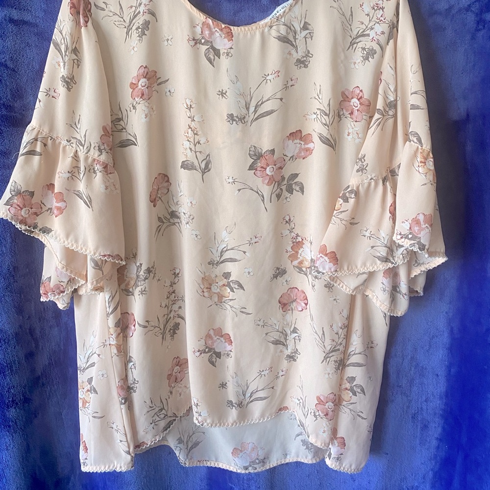 Rose + Olive 3/4 sleeve polyester pink flowers 2X